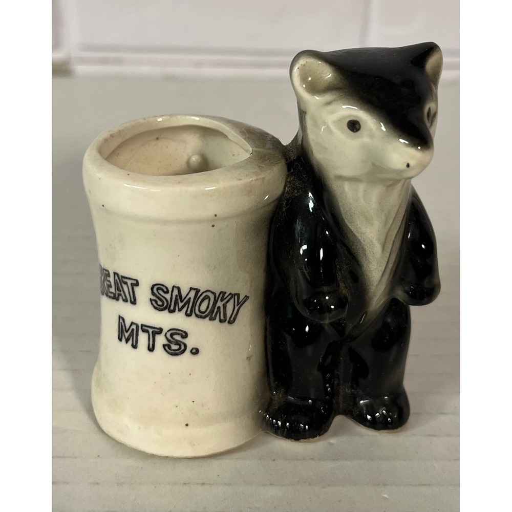 Vintage GF Toothpick Holder Unisex OS Black Great Smoky Mts Bear Japan Souvenir